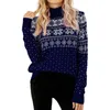 Kvinnors tröjor Kvinnor Winter Sweater Casual Loose Fit Snowflake Mönster virkade tröjor långärmad Turtleneck juldagskläder