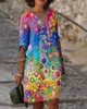 Ny kvinnlig tryckklänning Sommar Vneck Half Sleeve Aline Dresses Female Retro Litera Vintage Loose Vestidos
