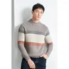 Men's Sweaters Sheep Wool Clothes Autumn & Winter Wide Striped Warm Sweater Pullover Knitwear Long Sleeve Pure Knit