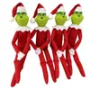 Jouet de Noël Le monstre de Noël en fourrure verte Tête en PVC avec corps en tissus non tissés Costume de Père Noël Rouge Vert Décoration de fête à la maison Cadeau pour enfants