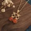 Colares Pingente China Estilo Jóias Hetian Jasper Beads Feliz Palavra Dupla Felicidade Colar Gilt Craft Fosco Para Mulheres