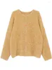 Women's Knits Retro Cardigans Sweater Women Fashion Yellow Knitted Outerwear 2023 Autumn Winter Button Up Casual Loose Chic Knitwear