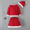 Set di abbigliamento Set di vestiti per ragazza Completo per bambino Chrismas Babbo Natale Top Gonna Cappello 3 pezzi Abito invernale in velluto a maniche lunghe Festival Dress Up Kid Bambino