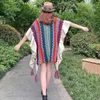 Szaliki zimowe ciepło mongolskie poncho miękkie w paski imitacja kaszmirowa flousz knicie okłady w stylu etnicznym Przylądek Cape Women Fashion