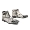 Handmade High Quality Snake Skin Men Ankle Boots Genuine Leather Steel Metal Toe Fashion Cowboy Boots Dress Daily Shoes