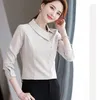 Kvinnors blusar Chiffon Shirt Doll Collar Solid Color Långärmad blus Spring Autumn Fashion Temperament Bottom Top S-4XL