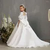 Vestidos de menina pequena princesa artesanal primeira comunhão vestido branco puro cetim flor casamento criança vestido de festa