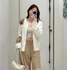 Chique vintage impressão branco designer de malha cardigan preppy bonito botão até em torno do pescoço manga longa casaco outono y2k estética retro camisola