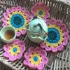 Tapis de table rond en coton au Crochet, motif floral, napperon en tissu, tasse à café colorée, décor de cuisine, de noël