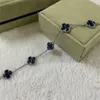 Lovely Clover Designer Charm Bracelet for Women Girls Sier White Gold Sweet 5 Flowers Leaf Blue Pietersite Stone Link Chain 15mm Bracelets Jewelry Newest