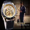 Forsining Golden Skeleton Clock Male Men's Automatic Self-wind Wrist Watches Top Brand Luxury Luminous Hands Black Band255n