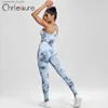 Женские спортивные костюмы CHRLEISURE Yoga Set Женские бесшовные Tie Dye Модный бюстгальтер пуш-ап с принтом Эстетический фитнес-зал с высокой талией Fe Брюки L230925