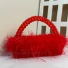 Autumn Winter New Ladies Evening Bags Fashion Ostrich Fur Feather Handmade Beaded Clutches Handbag for Women Dinner Party Clutch 220923