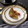 Plates Ceramic Dinner Plate Gold Inlay Snack Dishes Luxury Edges Dinnerware Kitchen Black And White Tray Tablware Set192U