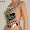 Chran Spiegel Perspex Crop Top Maliënkolder Beha Halter Ketting Body Lingerie Metallic Bikini Sieraden Burning Man EDM Accessoires Cha304u