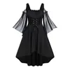 Casual Dresses Cocktail Dress For Women Cosplay Carnival Cold Shoulder Butterfly Sleeve Lace Up Halloween A-line Robe Femme