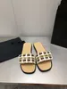 Europe 23K new women's leather metal flat sandals pearl diamond pattern