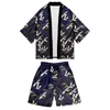 Abbigliamento etnico Cosplay giapponese e pantaloncini Set Kimono Uomo Yukata Beach Cardigan Haori Obi Harajuku Camicia tradizionale