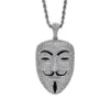 Ciondolo maschera V per vendetta con collana hip hop in zirconi304m