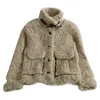 Женские куртки, модное однотонное пальто с длинным рукавом и высоким воротником, корейское осенне-зимнее утолщенное пальто с большим карманом, женские повседневные свободные топы