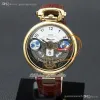 1822 Ottantasei Tourbillon Swiss Quartz Mens Watch 18K Gold Gold Steel Case White Skeleton Dial Brown Leather Strap Watches PHERETIME Z01