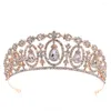 Grampos de cabelo pioessa luxo noiva coroa de casamento artesanal ouro/cor verde tiara headbands jóias de cristal feminino headpeice acessórios