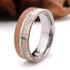 MENS WOMENS 8MM Tungsten Carbide Ring Deer Antler och Whisky Barrel Wood Inlay Wedding Band Comfort Fit Size 7-13 Inkludera Half Siz269p