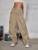 Women's Pants s Y2K 2023 Hip Hop American Style Going Out Flap Pocket Ruched Solid Wide Leg Straight Cargo Streetwear 230925