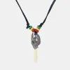 10pcs Fashion Wax Cotton Cord White ResinTooth Teeth Pendant Necklace With Eagle and Rasta Wood Beads Necklace304H