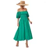 Casual Dresses Beautiful Off Shoulder Dress With Puff Sleeves Short Sleeve Solid Cocktail Maxi