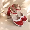 Dress Shoes Vintage Women Sandals Mixed Colors Mary Jane Lolita High Heels Wedding Pumps Female Thick Bridal 2023