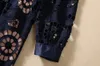 2023オータムブルーソリッドカラーリボンタイボウノットドレス長袖丸ネックミディカジュアルドレスA3S150904-03