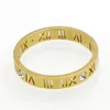 New Full Size 6-10 Rose Gold 18K 4 Diamond Couple Roman numeral Titanium Steel Tail Finger Ring for men and women249a