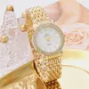 Wristwatches 6pcs Dainty Quartz Watches Simple Bracelet Women Leisure Casual Round Pointer Rhinestone Dial Watch Wheat Set