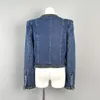 Women's Jackets Autumn And Winter Gem Blue Woven Version Unique Weaving Effect