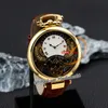 1822 Ottantasei Tourbillon Swiss Quartz Mens Watch 18K Yellow Gold Steel Case White Stick Skeleton Dial Brown Leather Strap Watches Puretime Z01E5