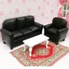 Dolls 112 Dollhouse Furniture Leather Sofa Couch Rooms Miniature Model Black 230925