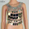 Chran Mirror Perspex Crop Top Chain Mail Bra Halter Halsband Kropp underkläder Metalliska bikini smycken Burning Man EDM Accessories Cha304u