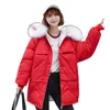 Women's Trench Coats Winter Jacket Women Red Plus Size Loose Big Fur Hooded Down Cotton Coat Nice Korean Chic Thick Warmth Parkas