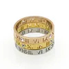 Ny full storlek 6-10 Rose Gold 18K 4 Diamond Par Roman siffra Titanium Steel Tail Finger Ring för män och kvinnor249a