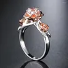 Anéis de casamento rosa flor anel feminino elegante branco zircônia cúbica noivado cor prata zircão jóias anillos mujer presente