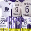 23/24 Toulouse FC camisas de futebol 3º ABOUKHLAL DALLINGA maillot de foot 2023 2024 ONAIWU CHAIBI GENREAU NICOLAISEN SUAZO DESLER Homens Kits infantis meias conjuntos de camisa de futebol