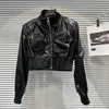 Женская кожаная куртка PREPOMP, осеннее поступление 2023, водолазка с длинными рукавами и застежкой-молнией с несколькими карманами, искусственная куртка из искусственной кожи, женское пальто GL751