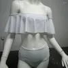 Costumi da bagno da donna Soild Sexy Falbala Bandeau Costume da bagno a due pezzi Donna Bikini a vita alta Costumi da bagno Y004