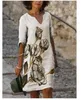 Ny kvinnlig tryckklänning Sommar Vneck Half Sleeve Aline Dresses Female Retro Litera Vintage Loose Vestidos