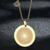 Pendant Necklaces Gold Sunburst Necklace For Women Circle Round Charm Simple Style Stainless Steel Jewelry Sun Choker Collier2483
