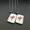 Hänge halsband kvinnor man smycken mahjong halsband kinesisk karaktärstil lycka till rostfritt stål vänskap gåvor