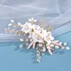 Hair Clips Korean Fashion Combs White Flower Designs Artificial Pearl Rhinestone Hairpins For Bride Wedding Jewelry