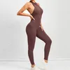 2023 Europe and the United States one-piece zipper one-piece women's yoga wear sports tights hollow back running fitness sexy yoga pants