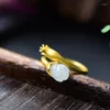 Cluster Rings White Jade Flower Designer Stone Chinese Accessories Charms Justerbar Ring 925 Silver Amulet Women Jewelry Natural